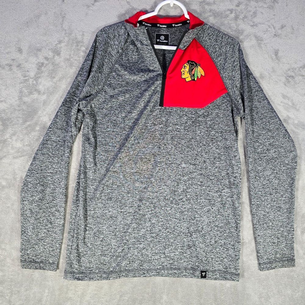 Fanatics Chicago Blackhawks NHL Sweater Mens Small Gray 1/4  Zip Pullover LS‎